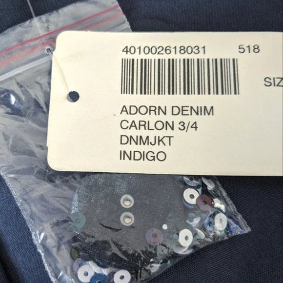 Chico's Collarless Beaded & Embroidered Denim Jacket, Blue / White, Large - Picture 13 of 14